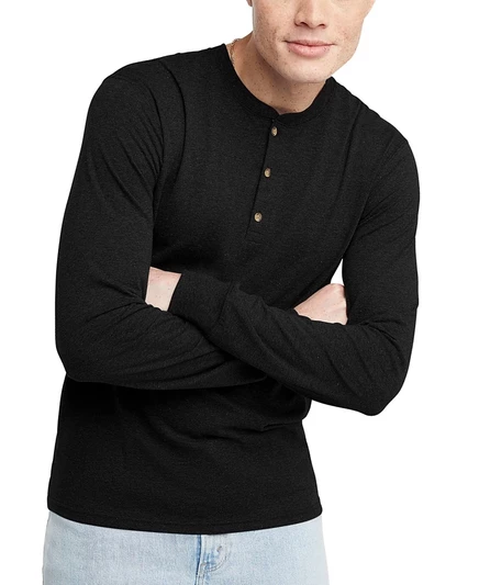 Мужская футболка Hanes Originals Henley из трибленда, черная