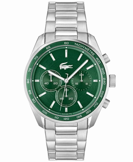 Мужские часы с серебристым браслетом из нержавеющей стали Lacoste Boston Chronograph серебристого цвета 42 мм