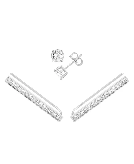 Серьги Essentials гвоздик и климбер с фианитами, серебристые