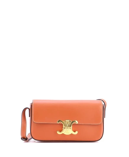 Женская плечевая сумка Pre-Owned Celine Triomphe East-West, телячья кожа, коричневая