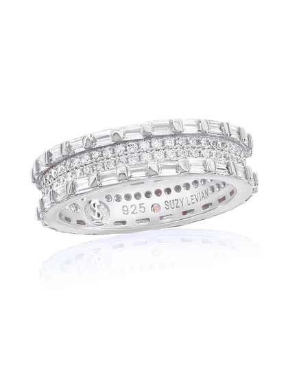 Серебряное кольцо вечности Suzy Levian Sterling Baguette в обрамлении круглого кубического циркония из стерлингового серебра