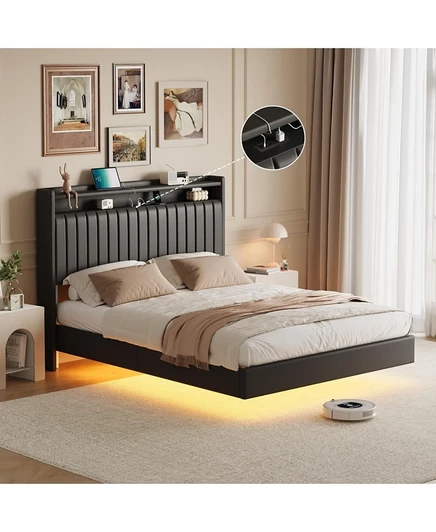 Парящая кровать GAOMON с LED-подсветкой и зарядкой, черная