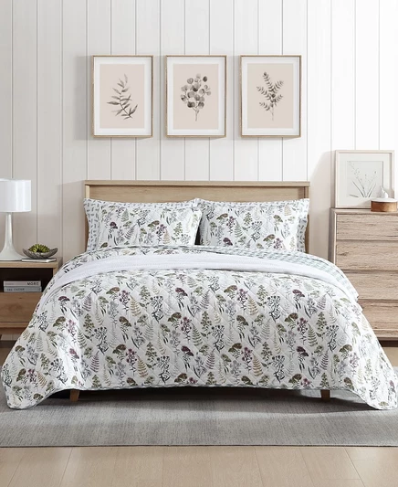 Комплект двустороннего стеганого одеяла Eddie Bauer Flower Field из 3 предметов, темно-зеленый