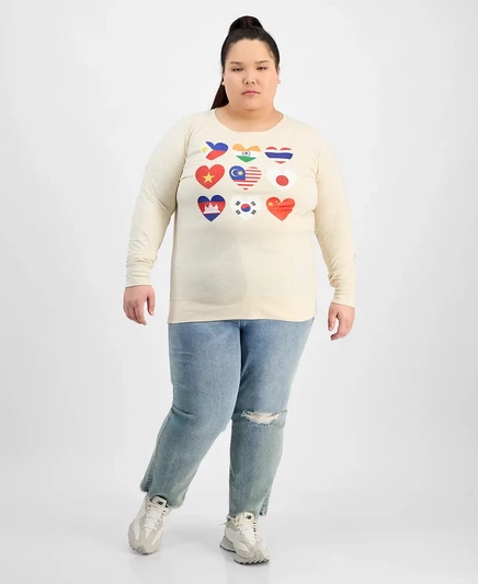 Гибридная одежда, модный хлопковый топ с рисунком AAPI Hearts из хлопка больших размеров black