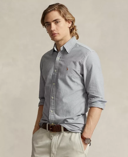 Мужская оксфордская рубашка Polo Ralph Lauren в клетку классического кроя slate