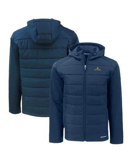Мужская темно-синяя куртка с капюшоном Notre Dame Fighting Irish Evoke Hybrid Softshell на молнии от Cutter & Buck