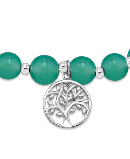 Эластичный браслет-оберег Macy's Tree of Life, украшенный посеребренными бусинами green agate, silver