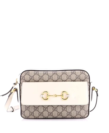 Женская сумка Gucci Horsebit 1955 маленькая из холста и кожи, белая