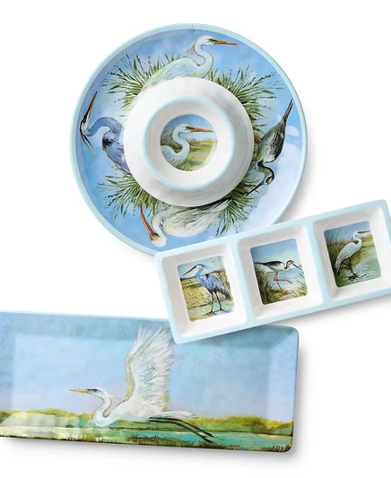 Сертифицированный международный меламиновый набор для птиц Coastal Birds из 3 предметов Hostess Set multi