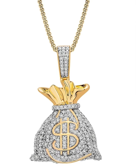 Мужское колье с подвеской Diamond MoneyBag диаметром 22 дюйма (1/2 карата) из стерлингового серебра с позолотой 14 карат