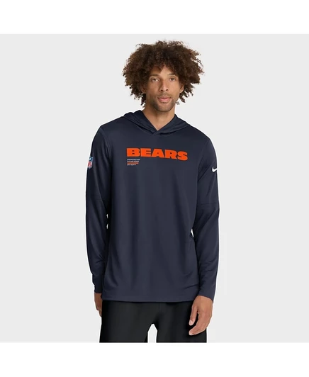 Мужская темно-синяя футболка Nike Chicago Bears Sideline Pure Fury Performance с длинным рукавом и капюшоном