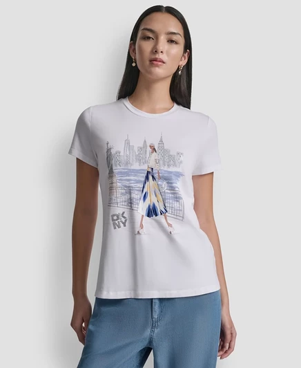 Женская футболка DKNY с принтом статуи свободы, белая