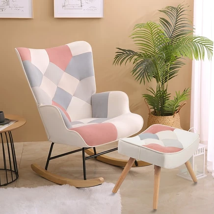 Современное кресло-качалка Streamdale Furniture середины века с белым пуфиком