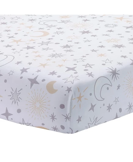 Детская кроватка Lambs & Ivy Baby Goodnight Moon из 100% хлопка, Белая, в обтяжку - Луна/Звезды