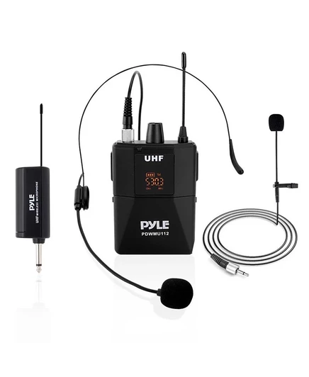 Система микрофонов Pyle UHF с гарнитурой и петличным, черная