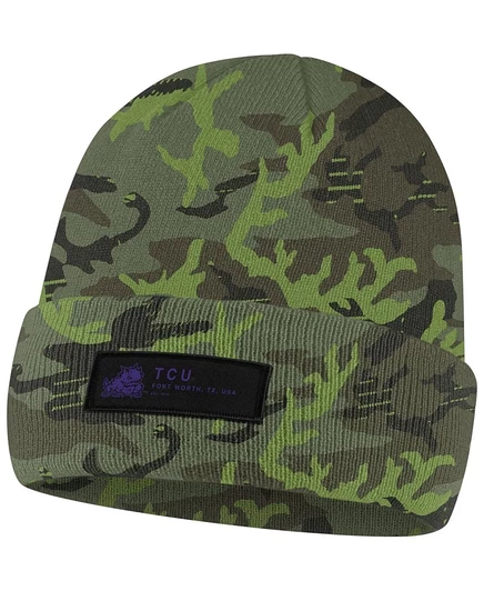 Мужская вязаная шапка с манжетами на День ветеранов Nike Camo TCU Horned Frogs, зеленая