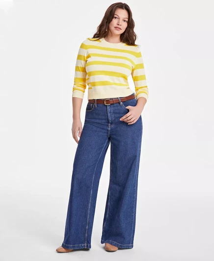  Женский свитер свободного кроя в смешанную полоску, эксклюзивно от Macy's lemon drizzle