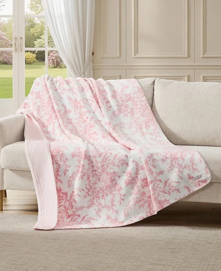 Двусторонний плюшевый плед с принтом Laura Ashley Bedford, розовый, 70 x 50 дюймов