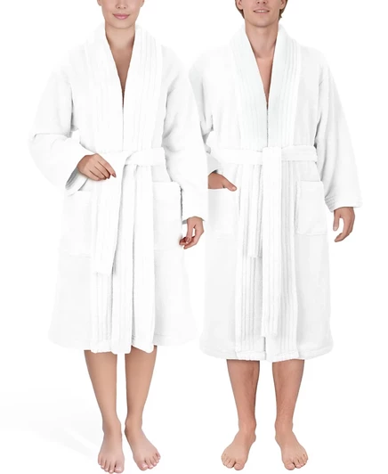 Унисекс халат American Soft Linen с шалевым воротником, белый