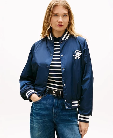 Женская университетская куртка-бомбер Tommy Hilfiger синего цвета
