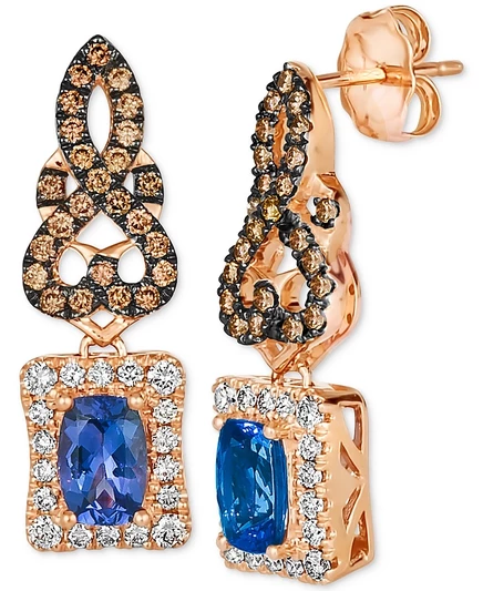 Серьги Le Vian, танзанит и бриллианты, розовое золото, танзанитовые