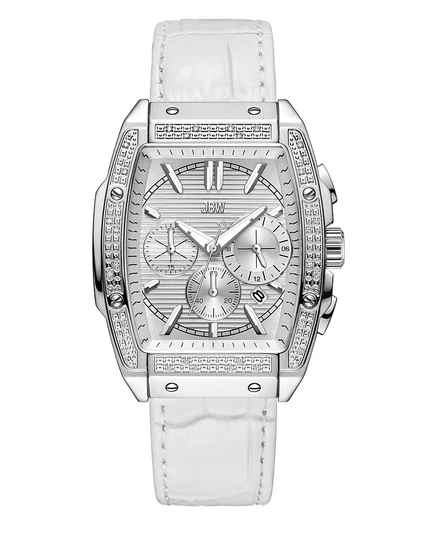 Мужские часы JBW Echelon Chronograph белого цвета из натуральной телячьей кожи, серебро 41 мм