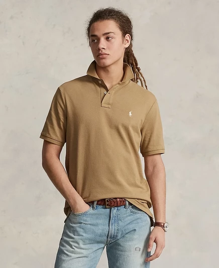 Мужская сетчатая рубашка-поло Polo Ralph Lauren классического кроя коричнево-бежевого цвета