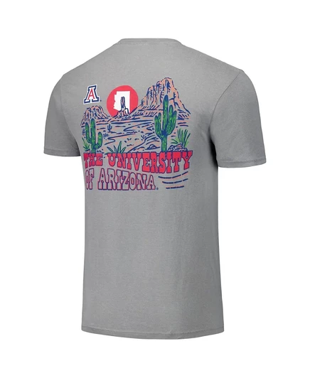 Изображение одной мужской и женской серой футболки Arizona Wildcats с зарисовками кактусов в стиле Hyper Local gray