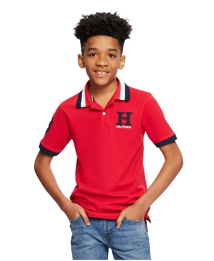 Мальчиковое поло Tommy Hilfiger с полосатым воротником, красное