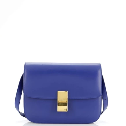 Женская сумка Celine Classic Box средняя из гладкой кожи, синяя