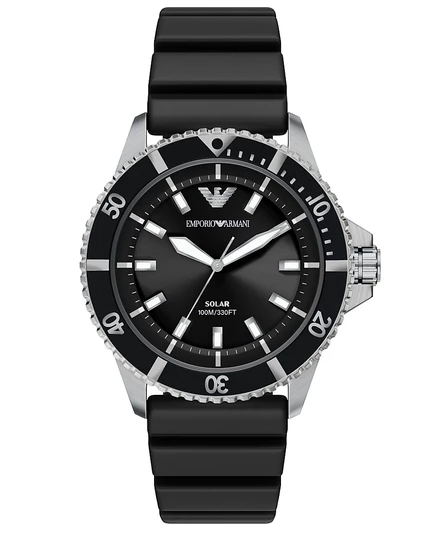 Мужские силиконовые часы Emporio Armani World Explorer Solar с тремя стрелками, черные, 42 мм