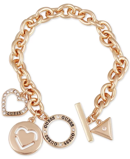 Браслет Guess Pavé с подвесками и логотипом, золотистый