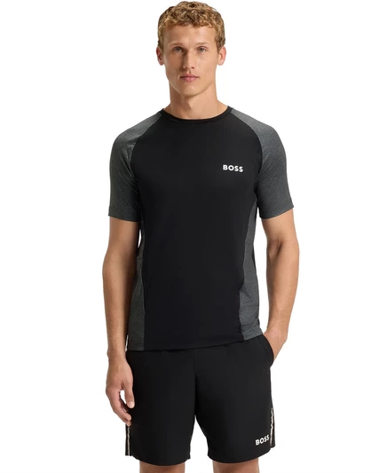 Мужская приталенная футболка из сетчатого джерси Hugo Boss black