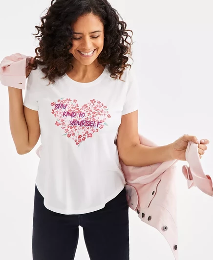  Женская футболка с коротким рукавом с графическим принтом, эксклюзивно в Macy's white heart