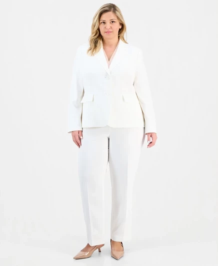 Брючный костюм Le Suit Plus Size со средней посадкой и вырезами на лацканах из 2 предметов белого цвета