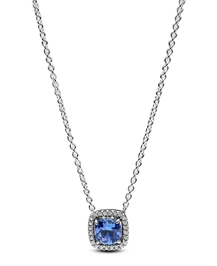 Колье Pandora Sparkling Square с синим кристаллом, серебро