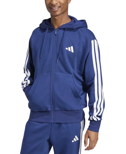 Мужское худи adidas флисовое на молнии с 3 полосами, синее