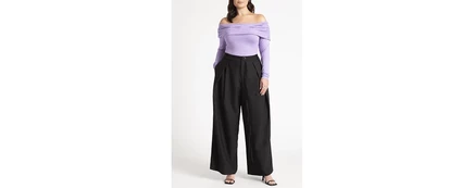 Брюки ELOQUII Plus Size в складку с длинным поясом black onyx