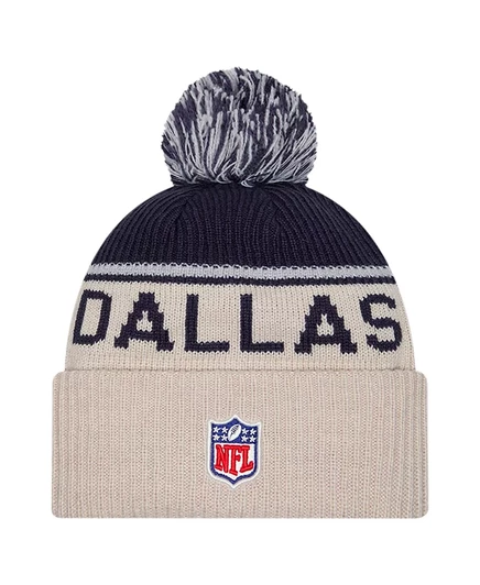 Историческая вязаная шапка с манжетами и помпоном New Era Men's Stone/Navy Dallas Cowboys NFL Sideline stone, navy