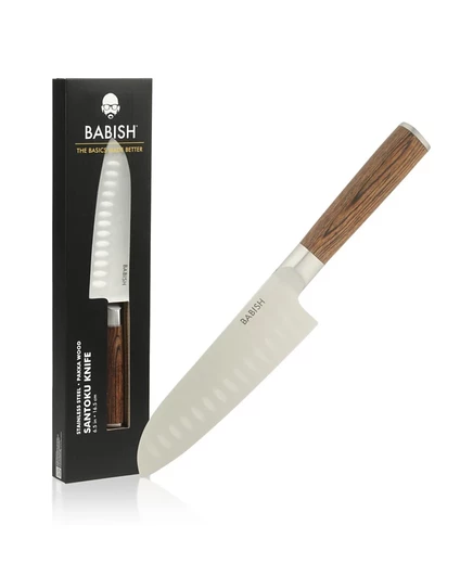 Кухонный нож Babish 6,5-дюймовый Santoku Knife из высокоуглеродистой немецкой стали марки 1.4116 с острым, как бритва, лезвием для измельчения, нарезки ломтиками, кубиками для точной подготовки