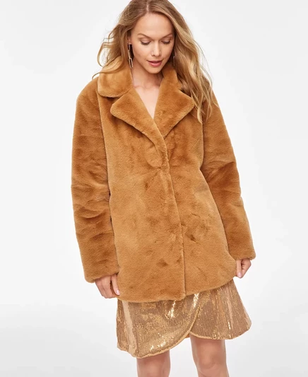  Женское семейное пальто в тон из искусственного меха, созданное для Macy's warm toffe