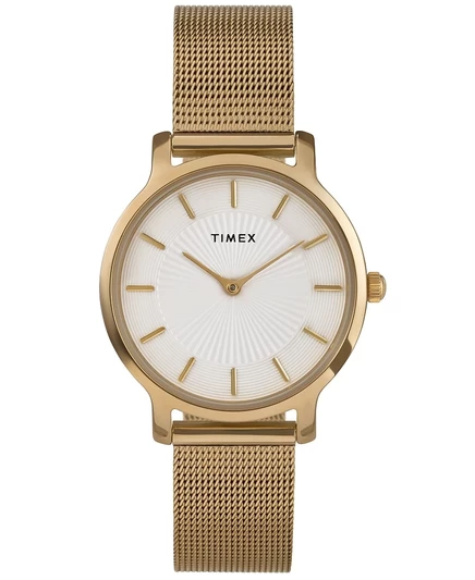 Женские кварцевые аналоговые часы Timex из нержавеющей стали золотистого цвета, 34-миллиметровое золото