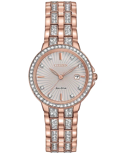 Женские часы Citizen с украшением в виде кристаллов Eco-Drive Crystal Accent из розового золота с браслетом из нержавеющей стали 28 мм EW2348-56A