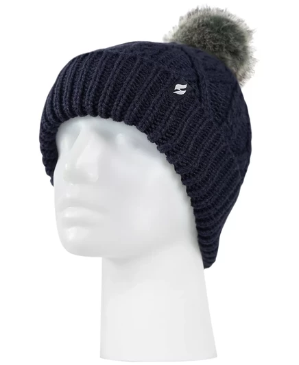  Шапка с помпоном из плотной кабельной вязки Brina navy