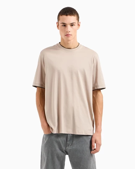 Мужская многослойная футболка A|X Armani Exchange обычного кроя коричнево-бежевого цвета