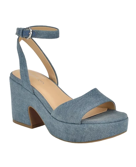  Женские летние босоножки на платформе с блочным каблуком blue denim - textile, manmade with textile sole