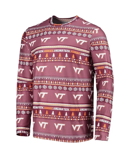 Мужской комплект для сна Concepts Sport темно-бордового цвета Virginia Tech Hokies, уродливый свитер, футболка с длинным рукавом и брюки maroon