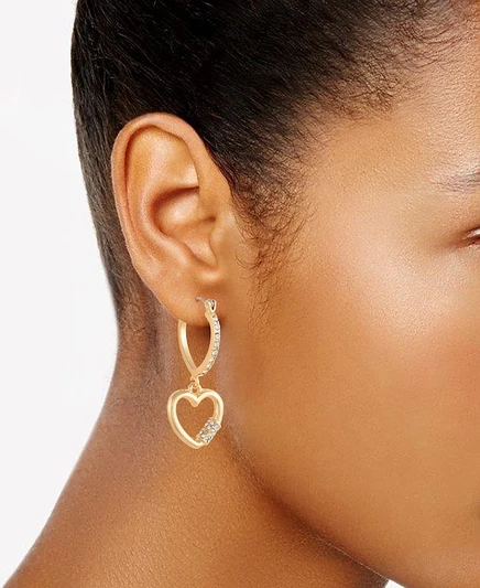 Серьги-кольца Guess с сердечком и паве, 1,5″, золотистые