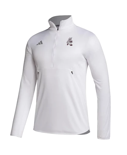 Мужской белый пуловер Texas A M Aggies Ol' Sarge от Adidas, вязаный по бокам, с застежкой на четверть молнии. white