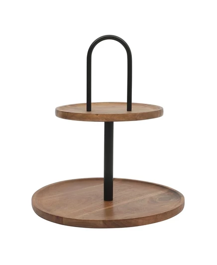 Gibson Home Gracious Dining 2-ярусный круглый сервировочный поднос из дерева акации коричнево-бежевого цвета